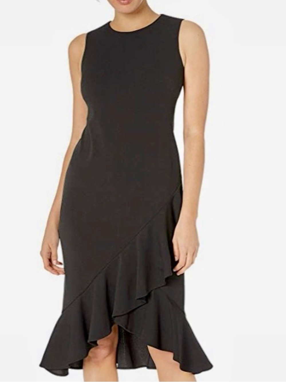 Calvin Klein Black Sleeveless Midi Dress with Ruffle Hem